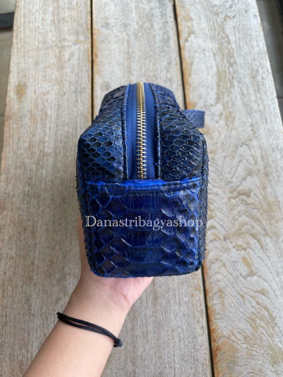 ブルーネイビーパイソンレザー：ユニセックスエキゾチックレザーバッグ