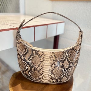 Beige Python Leather Crescent Bag: Real Snakeskin Half Moon Shoulder  Purse