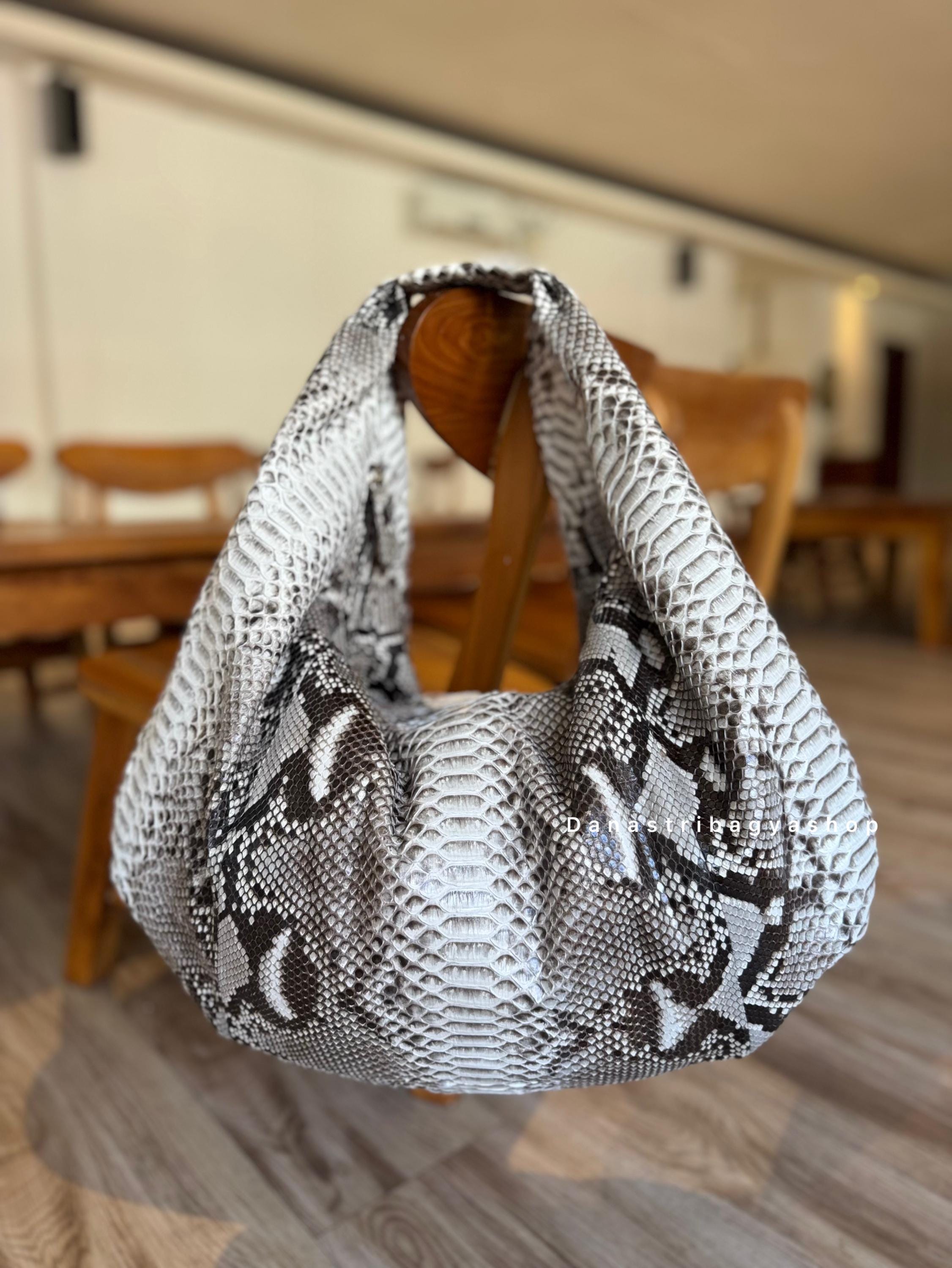 Gray Python Leather Hobo Bag – Luxury Snakeskin Slouchy Shoulder Tote ...