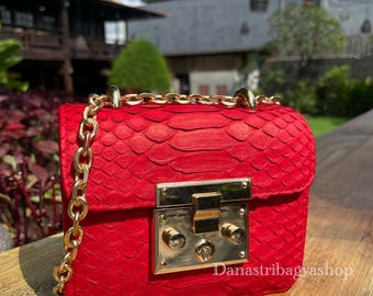 Red Python Crossbody Small Bag : Luxury Purse for Woman ; gift for her