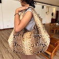 Beige Python Leather Big Hobo Bag, Luxury Snakeskin shoulder bag - large soft tote purse product logo