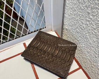 Brown Python Leather Bifold Wallet Antique  : Exotic Snakeskin Men's Wallet