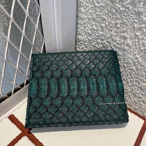 Emerald Green Python Leather Bifold Wallet : Men's Exotic Snakeskin Wallet