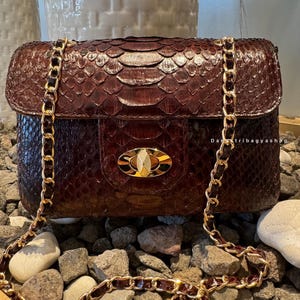 Brown Python Skin Small bag – Snakeskin Purse- Exotic crossbody bag
