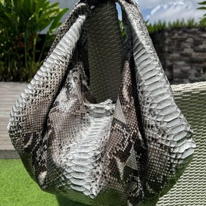 Handmade Python Leather  Hobo Bag : Luxury Snake Shoulder Bag| Large Tote Purse