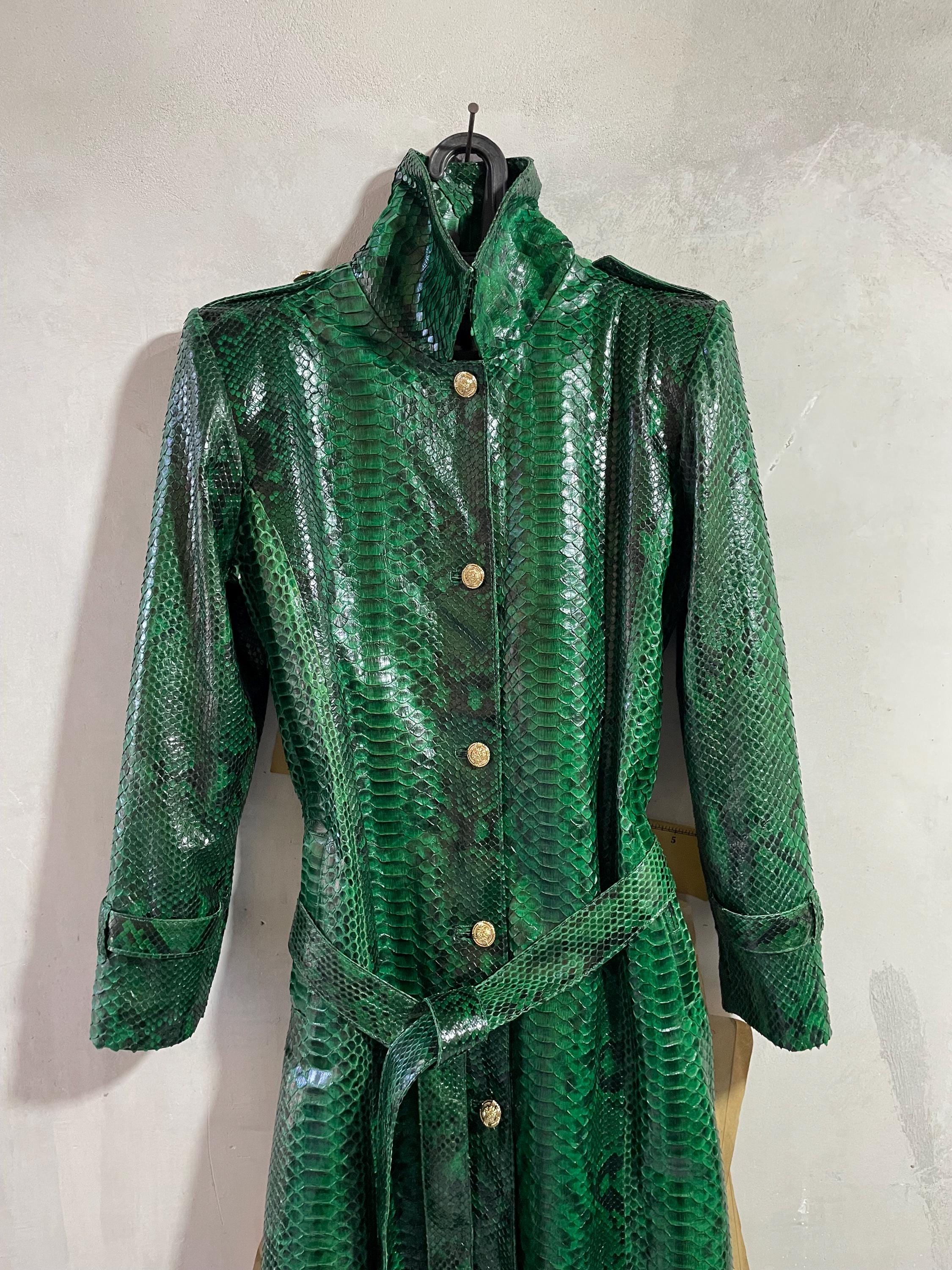 Emerald Green Python Trench Coat : Luxury Snake Skin Woman Coat - Etsy