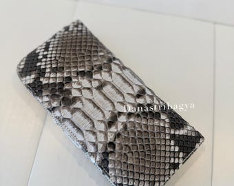 Gray  Python Leather Zip Wallet :Exotic Snake skin woman wallet