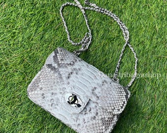 Minibolso de piel de pitón hecho a mano: bolso exótico para el hombro o bandolera.