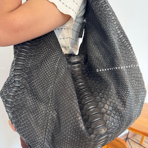 Black Antique Python Leather Big Hobo Bag: Luxury Snakeskin Shoulder bag