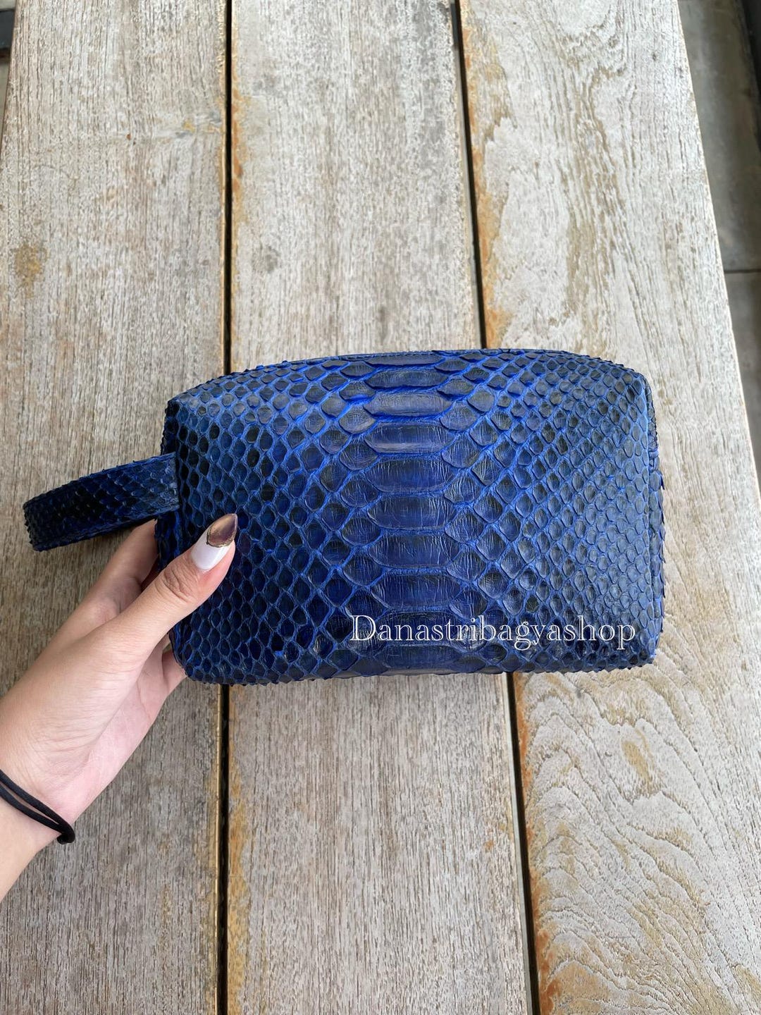 ブルーネイビーパイソンレザー：ユニセックスエキゾチックレザーバッグ