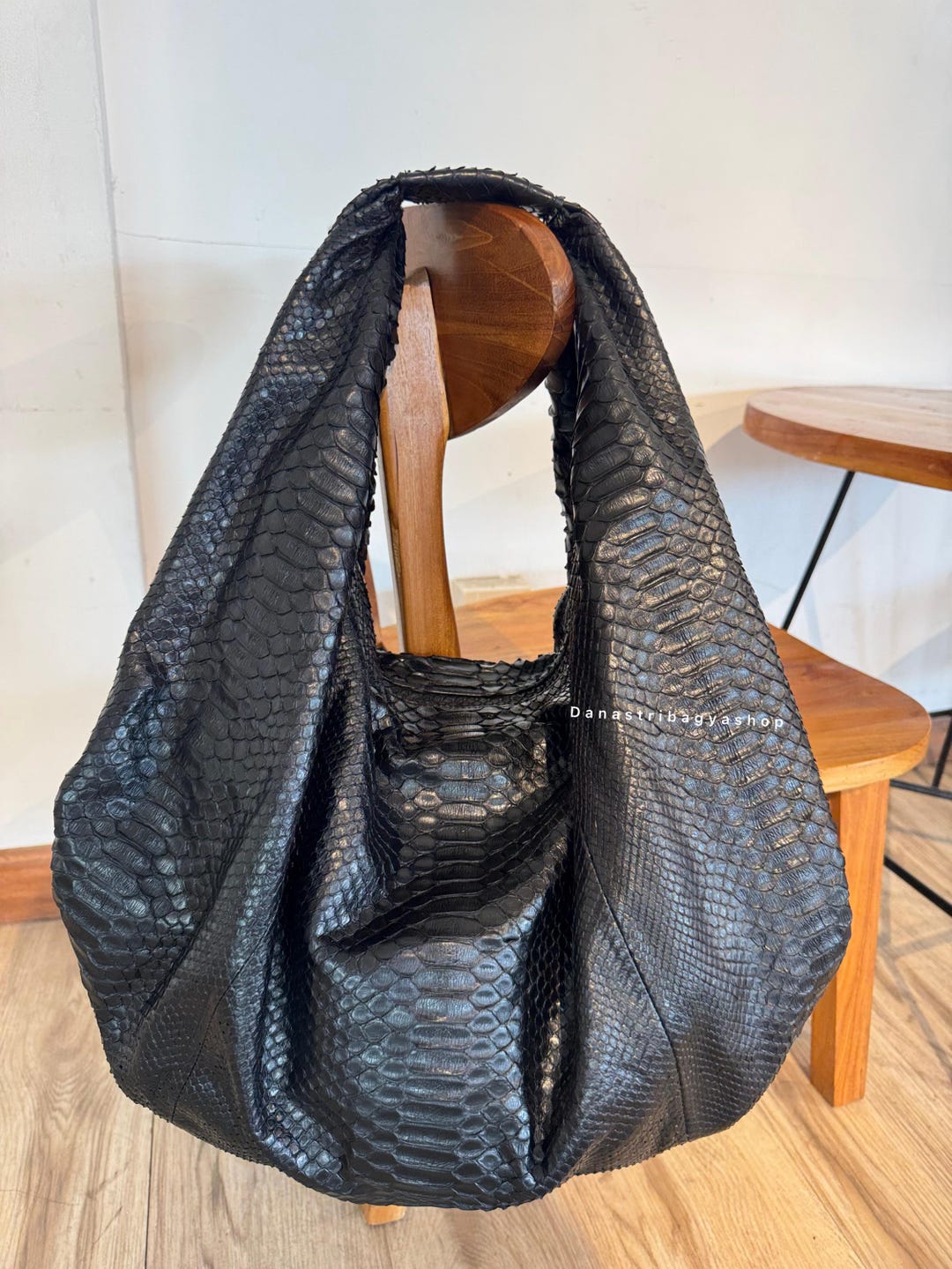 Black Glossy Python Hobo Bag : Luxury Oversize Snakeskin Shoulder Bag ...