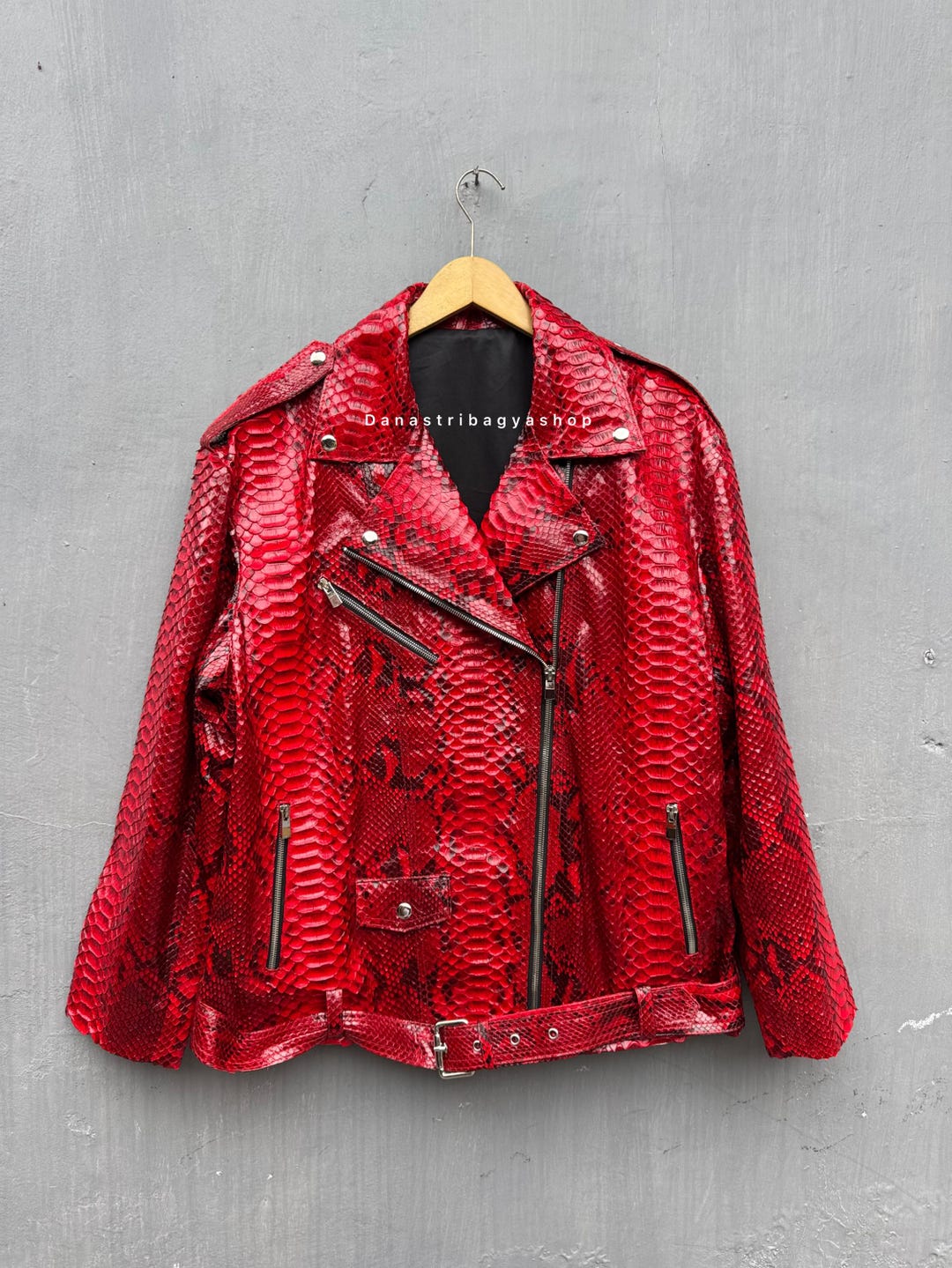 Red Python Leather Jacket : Real Snakeskin Biker Jacket, Handmade ...