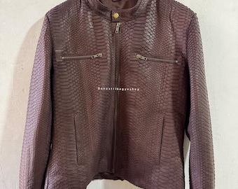 Echte braune Python-Lederjacke: Exotische Jacke für Männer aus echtem Schlangenleder