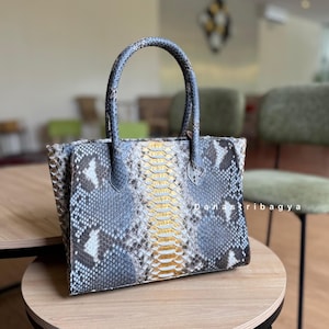Bolso tote de piel de pitón hecho a mano, bolso de hombro de lujo de piel de serpiente - Bolso de diseño de pitón