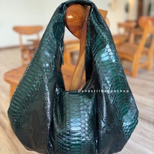 Emerald Green Python Leather  Hobo Bag: Luxury oversized Snakeskin Shoulder bag