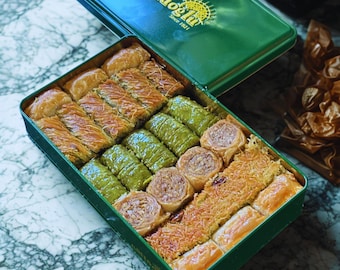 Gulluoglu Assorted Turkish Baklava 25 pieces (1.76lb - 800gr),tin box, daily fresh shipment from Istanbul/Turkey