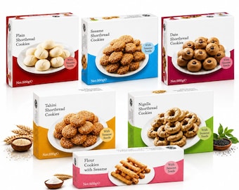 Confezione assortita di biscotti premium, 6 gusti diversi: classici, uvetta, sesamo, bastoncini al burro, Milk Mahlep, nigella salata, 6 x 500 g