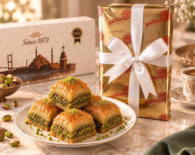 Pistachio Baklava Gift Box, Handmade Turkish Baklava with Antep Pistachios, Fresh from Istanbul, Gulluoglu