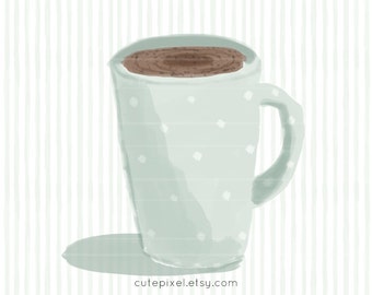 Tasse à café Dessins au pastel pour les blogueurs culinaires Heure du thé avec de belles tasses Graphiques pour bannière de site Web de cafétéria ClipArt pour petites entreprises