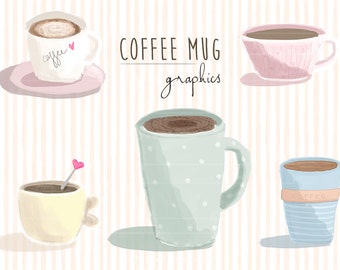 Tasse à café Dessin numérique dessiné à la main Graphiques Tasse à thé Pastels Aliments Blog Café Site Web Bannière Clipart Avatar pour petite carte de visite NOAI