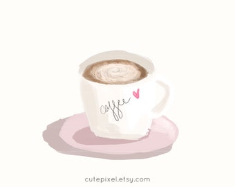 Tasse à café kawaii, dessins pastels, blogueurs culinaires, thé avec de belles tasses à thé, graphismes pour bannière de site Web, clipart pour petite entreprise