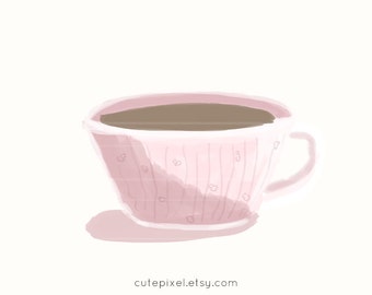 Tasse à café kawaii, dessins pastels, blogueurs culinaires, thé avec de belles tasses à thé, graphismes pour bannière de site Web, clipart pour petite entreprise