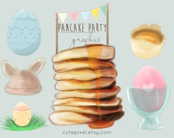 Clipart fête de crêpes Pâques décoration aquarelle blog graphique bannière en-tête anniversaire invitation petite carte de visite illustration