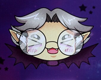 Small Print - Grey Beast the Werewolf chibi head - Team Spoopy - original digital artwork print - postcard sized A6