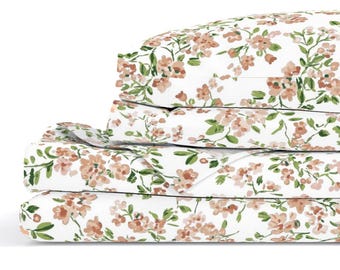 Juego de sábanas Hampstead en rosa empolvado / estampado floral rústico