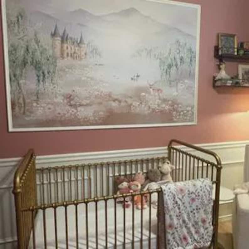 Enchanted Castle Nursery Mural, Watercolor Fairytale Forest Animals ...
