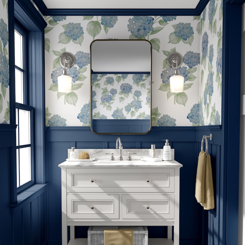 Carta da parati fai da te adatta agli inquilini - "Nantucket Hydrangea" immagine 2
