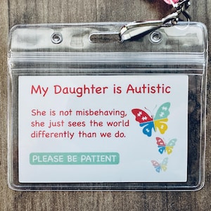 Mijn dochter is autistisch / identiteitskaart autisme gehandicapt / neurodivergent veiligheidswaarschuwingstag
