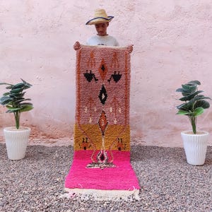 Custom Pink Berber Runner Rug: Handmade Moroccan Wool Hallway Rug