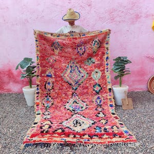 Moroccan Berber Rug Hallway Runner- Red Boujaad Red Rug-Amazing Rug ,Matcha bowls, Beautiful Home Decor Rug, Vintage summer serveware