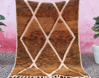 HANDMADE DESIGN in Soft Tones -Moroccan Brown Wool Cozy Chic Rug ,Fabulous Striped Carpet -Wool Shaggy Rug -Genuine Wool Rug-Bohemian Carpet