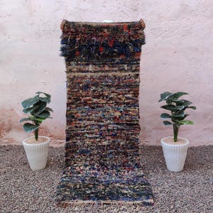 Vintage Moroccan Runner Rug, Authentic boujaad runner rug , Runner Boujaad Rug, colorful moroccan runner rug, berber Colorful Runner Rug