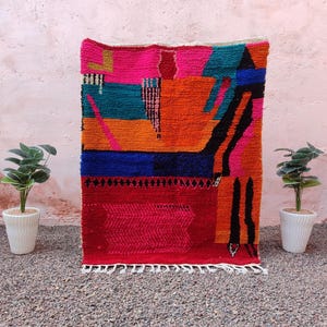 Multicolored Berber Rug: Handmade Moroccan Boujaad Wool Carpet
