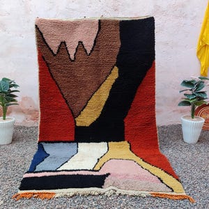 Handmade Wool Berber Rug: Colorful Moroccan Boujaad Carpet