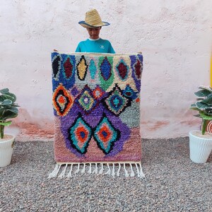 Colorful Berber Rug: Handwoven Moroccan Boujaad Wool Runner