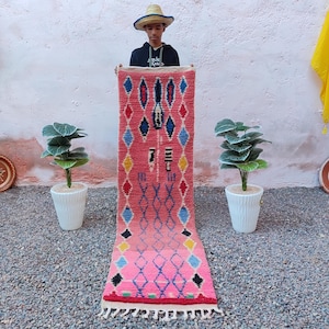 Custom Pink Moroccan Runner Rug: Handmade Wool Berber Hallway Rug