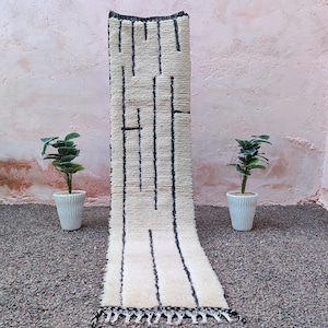 Handmade Wool Berber Runner Rug: Striped Moroccan Shag Carpet
