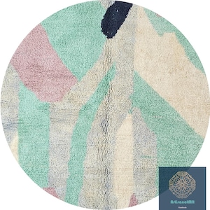 Colorful Round Beni Ourain rug - Gorgeous Green Round rug -custom round rug- Berber round rug - custom round rug - Round Beni ourain rug