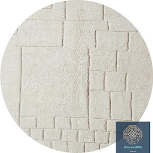 Moroccan round rug - circle rug - moroccan  White round rug -berber round rug -wool round rug -beni ourain round rug - round floor rug
