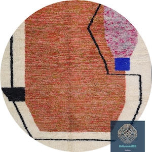 Geometric round rug -Unique round rug  ,Custom Round Rug -custom Brown round rug -berber wool round rug -Genuine Wool rug