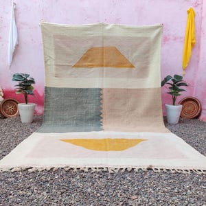 UNIQUE KILIM MOROCCAN Wool Rugs- Custom Woven Rug -Kilim Wool Rug -Handmade Berber Kilim Rug- Antique Kilim Rug -Geometric Kilim Rug