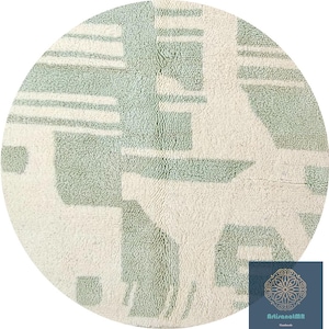Unique Modern Green Round Rug ,Hand-Tufted Area Carpet with Textured Pattern , Custom Size Circle Rug for Living Room, Bedroom, or Office