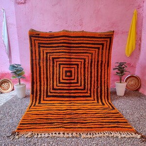 Orange Moroccan rug -Beni ourain rug - Custom handmade rug - Orange Berber rug - Rugs for Living room - Large Area rug -Striped Moroccan rug