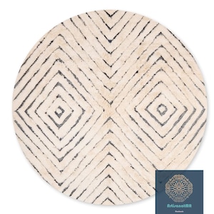 Amazing White Striped Black Round Rug- Gorgeous Round rug- Custom Round Rug- Wool Round Rug- Custom Round rug- Handmade Rug- Large Round Rug
