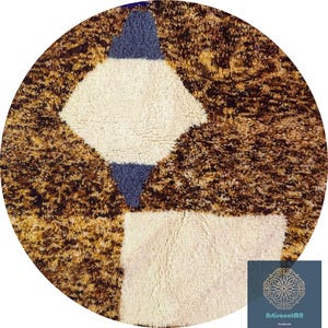 GEOMETRIC MOROCCAN ROUND  Rug, Amazing Round Rug, Round Moroccan Rug, Wool Round Rug, Custom Brown And White Round rug