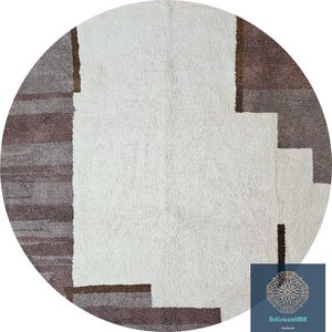 Unique Handmade Moroccan Round Rug-  White And Brown Round Rug- Custom Round Rug- Wool Circle Rug - Custom Round Carpet - Free Shipping.